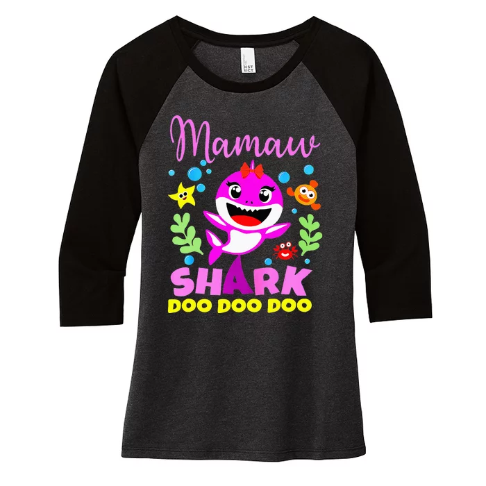 birthday mamaw s shark mamaw shark family mors day Women's Tri-Blend 3/4-Sleeve Raglan Shirt