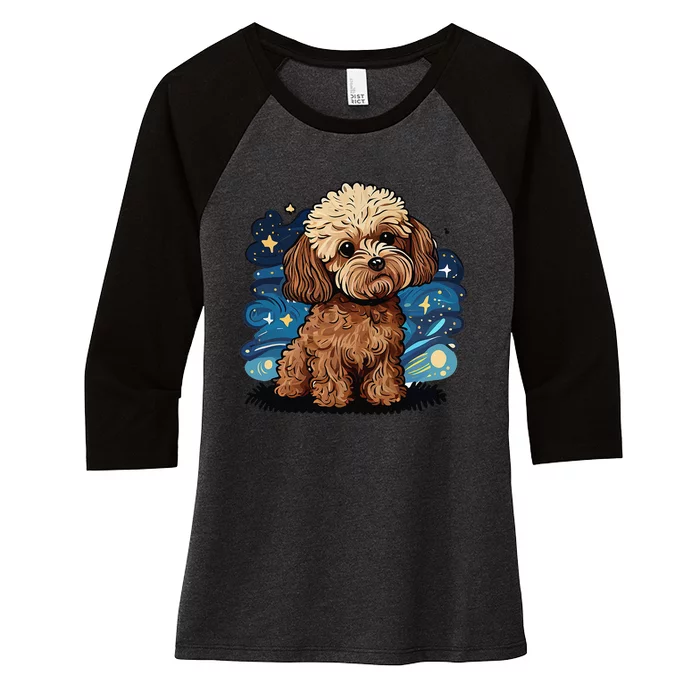 Brown Maltipoo Starry Night Van Gogh Maltipoo Mom Dad Owner Women's Tri-Blend 3/4-Sleeve Raglan Shirt