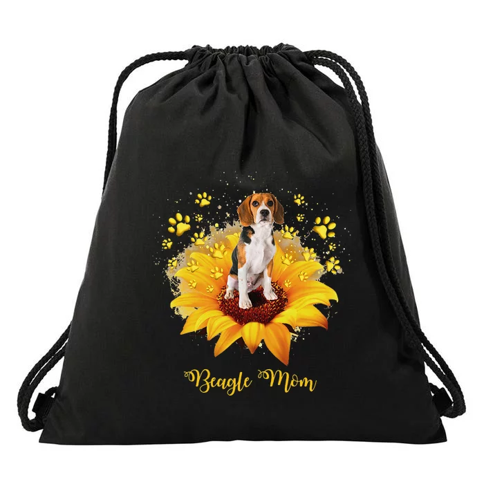 Beagle Mom Sunflower With Dog Paw funny Mother's Day Drawstring Bag