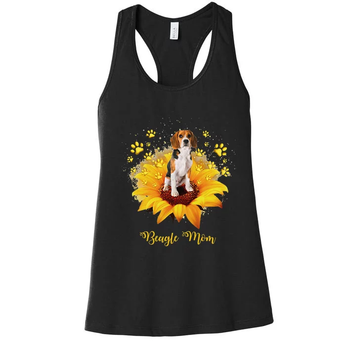 Beagle Mom Sunflower With Dog Paw funny Mother's Day Women's Racerback Tank