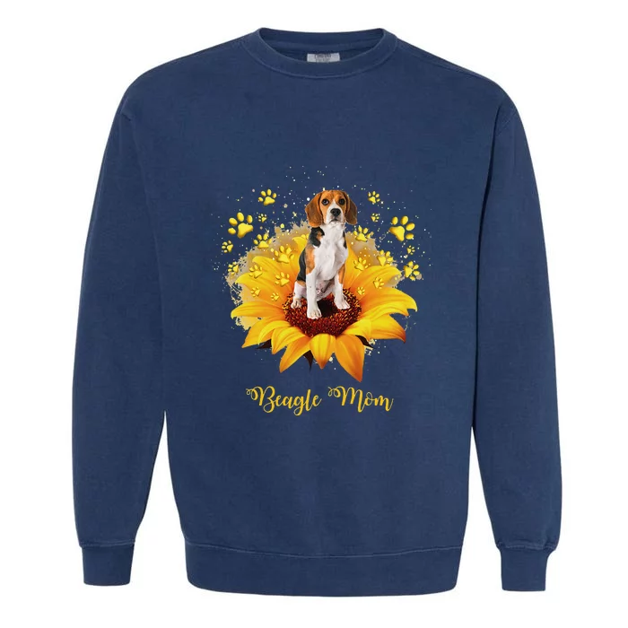 Beagle Mom Sunflower With Dog Paw funny Mother's Day Garment-Dyed Sweatshirt