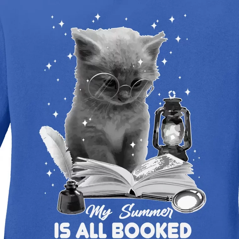 Bookaholic My Summer Is All Booked Summer Reading Bookish Cute Gift Ladies Long Sleeve Shirt