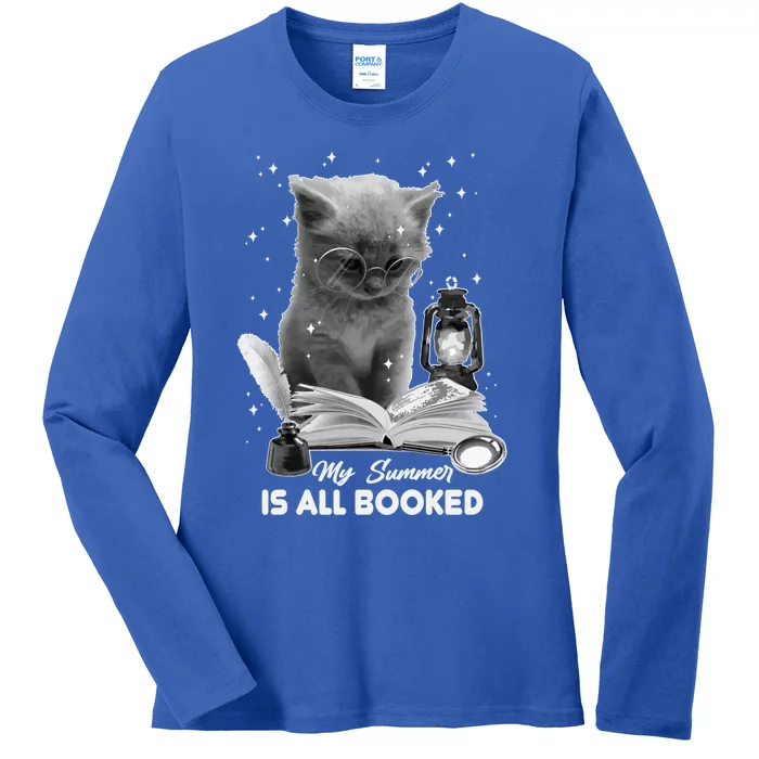 Bookaholic My Summer Is All Booked Summer Reading Bookish Cute Gift Ladies Long Sleeve Shirt