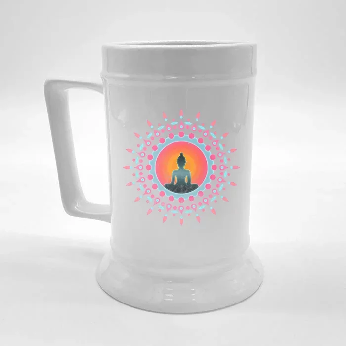 Buddha Meditation Sun Flower Dala Buddhism Yoga Symbol Funny Gift Front & Back Beer Stein