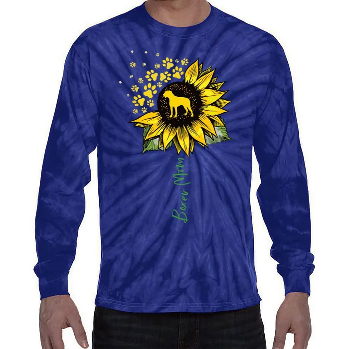 Boxer Mom Sunflower Boxer Dog Gifts Dog Mom Mama Tie-Dye Long Sleeve Shirt