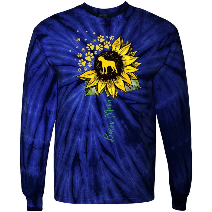 Boxer Mom Sunflower Boxer Dog Gifts Dog Mom Mama Tie-Dye Long Sleeve Shirt