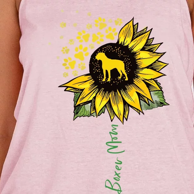 Boxer Mom Sunflower Boxer Dog Gifts Dog Mom Mama Women's Knotted Racerback Tank