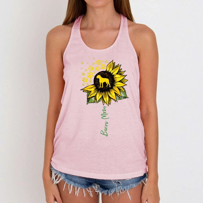 Boxer Mom Sunflower Boxer Dog Gifts Dog Mom Mama Women's Knotted Racerback Tank