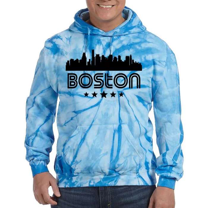 Boston Massachusetts Skyline Retro Style Tie Dye Hoodie