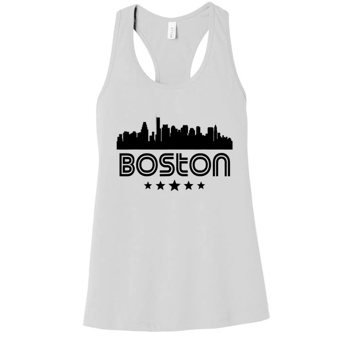 Boston Massachusetts Skyline Retro Style Women's Racerback Tank