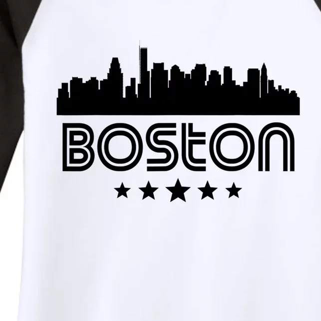 Boston Massachusetts Skyline Retro Style Women's Tri-Blend 3/4-Sleeve Raglan Shirt