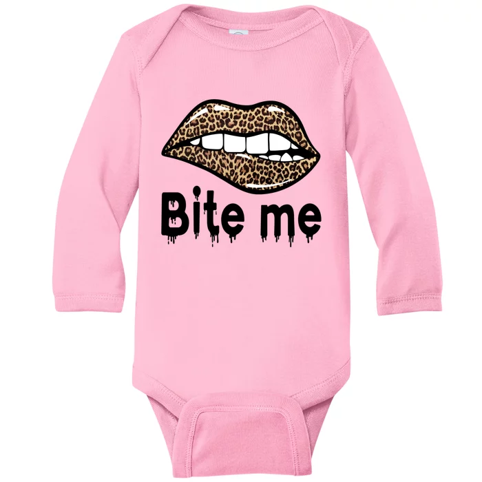 Bite Me S Bite Me Great Gift Leopard Lip Bite Me Gift Baby Long Sleeve Bodysuit