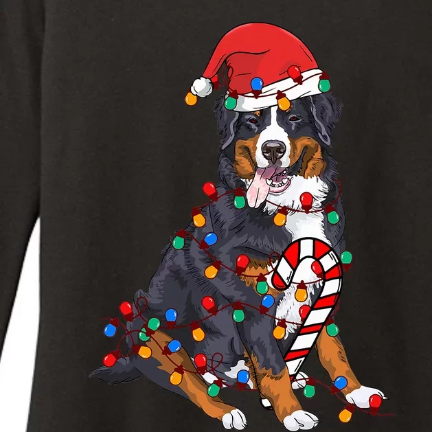 Bernese Mountain Santa Christmas Lights Dog Lover Pajama Womens CVC Long Sleeve Shirt