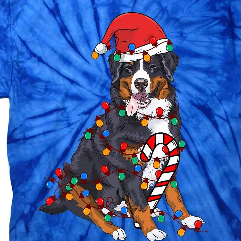 Bernese Mountain Santa Christmas Lights Dog Lover Pajama Tie-Dye T-Shirt