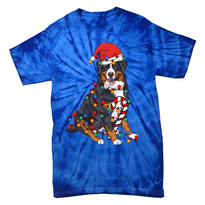 Bernese Mountain Santa Christmas Lights Dog Lover Pajama Tie-Dye T-Shirt