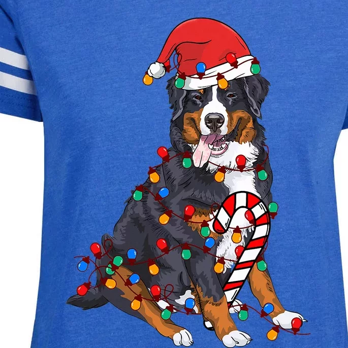 Bernese Mountain Santa Christmas Lights Dog Lover Pajama Enza Ladies Jersey Football T-Shirt