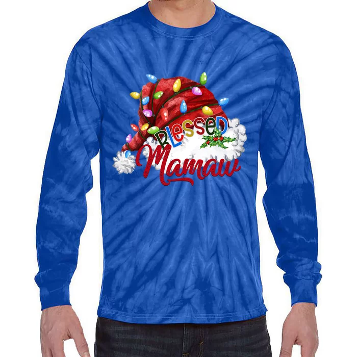 Blessed Mamaw Santa Hat Xmas Light Gift Tie-Dye Long Sleeve Shirt