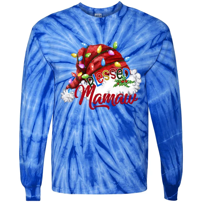 Blessed Mamaw Santa Hat Xmas Light Gift Tie-Dye Long Sleeve Shirt