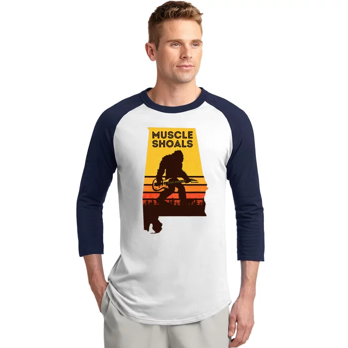 Bigfoot Muscle Shoals Alabama Retro Sasquatch Soul Music Baseball Sleeve Shirt