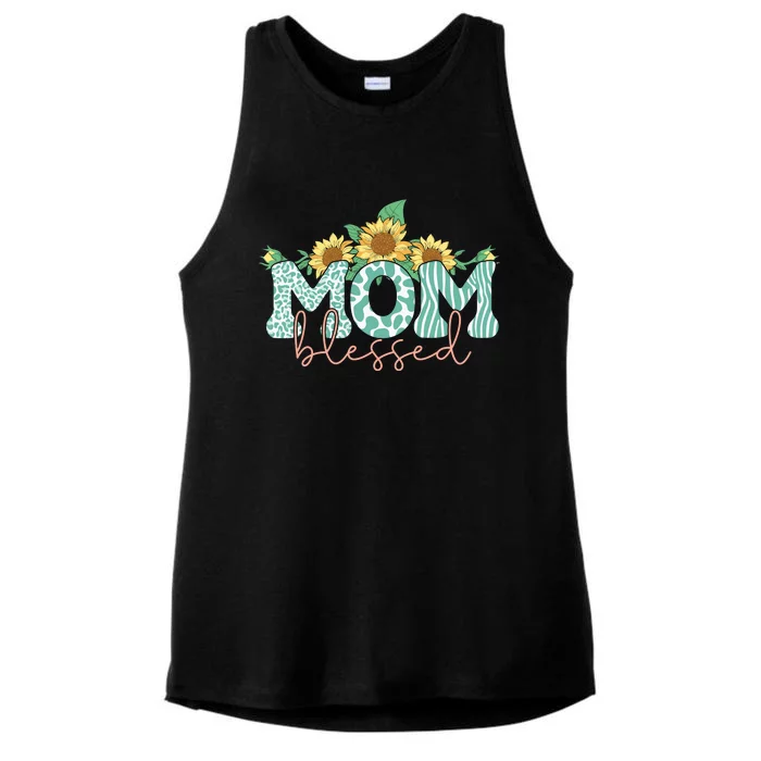 Blessed Mom Sunflower Cute Ladies Tri-Blend Wicking Tank