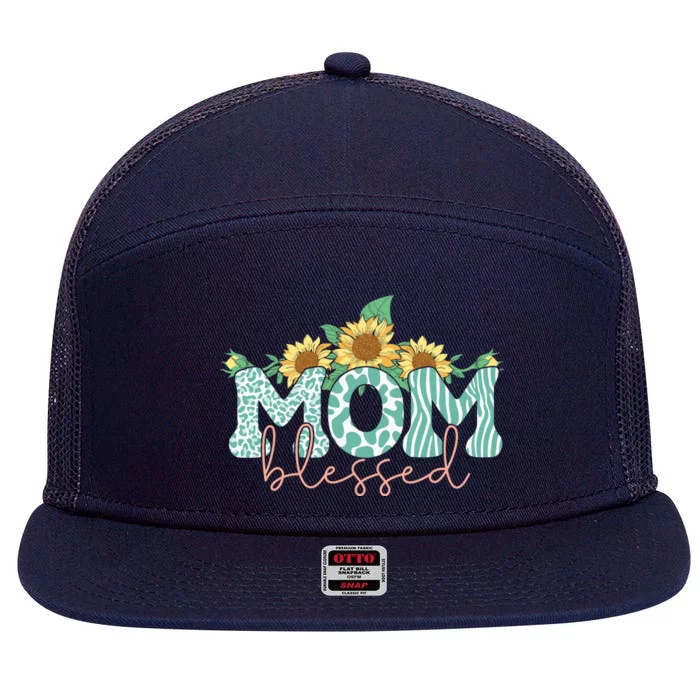 Blessed Mom Sunflower Cute 7 Panel Mesh Trucker Snapback Hat