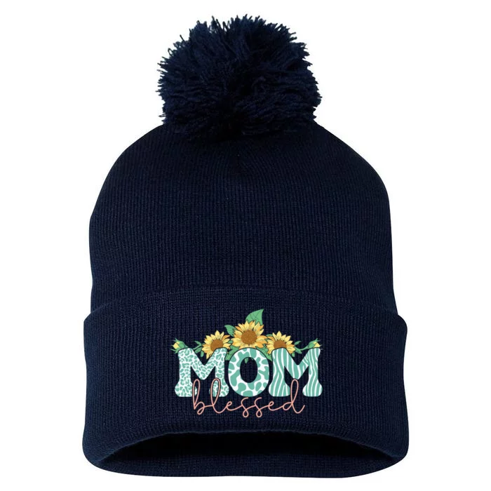 Blessed Mom Sunflower Cute Pom Pom 12in Knit Beanie