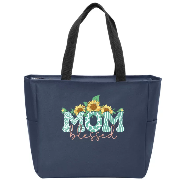 Blessed Mom Sunflower Cute Zip Tote Bag