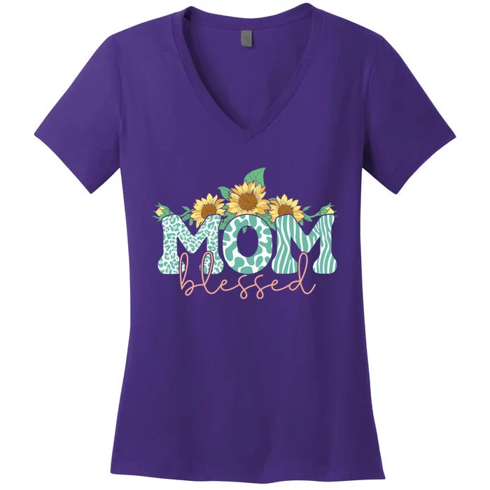 Blessed Mom Sunflower Cute Women's V-Neck T-Shirt