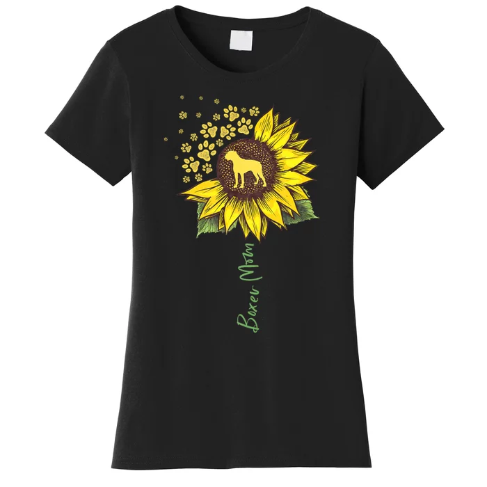 Boxer Mom Sunflower Boxer Dog Gifts Dog Mom Mama Women's T-Shirt