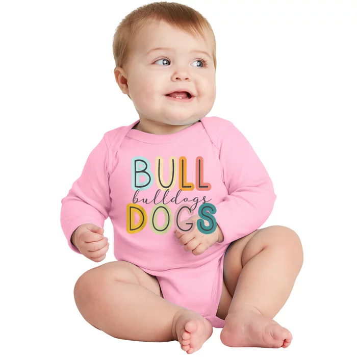 Bulldogs Mascot School Spirit Sports Cheer Fan Team Gift Baby Long Sleeve Bodysuit