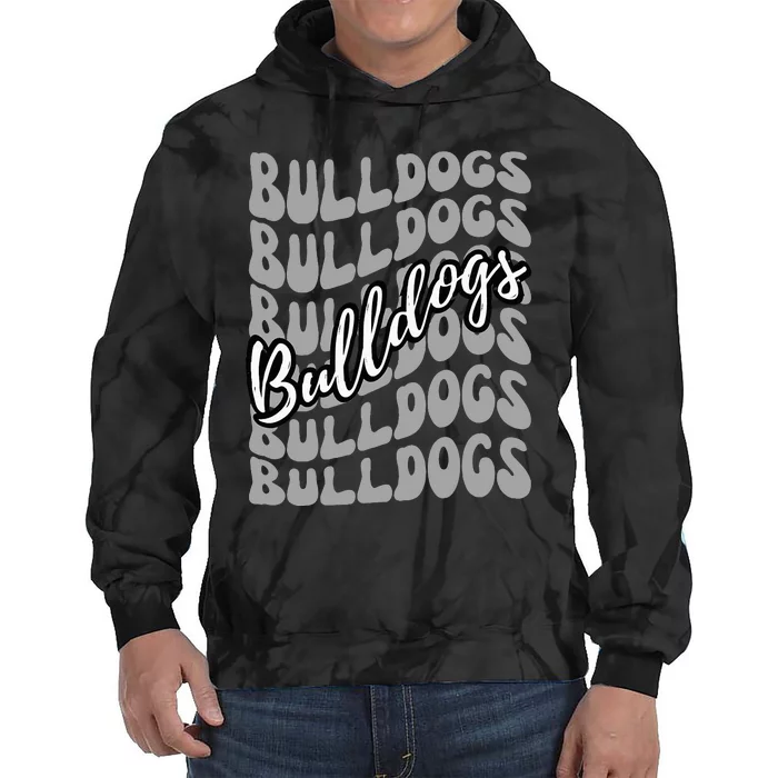 Bulldogs Mascot School Sports Fan Team Spirit Heart Tie Dye Hoodie