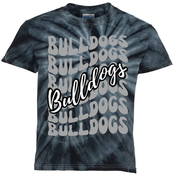 Bulldogs Mascot School Sports Fan Team Spirit Heart Kids Tie-Dye T-Shirt