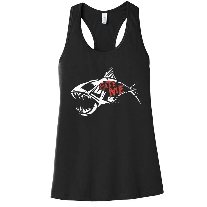 Bite Me Shark Funny Fishing Women's Racerback Tank