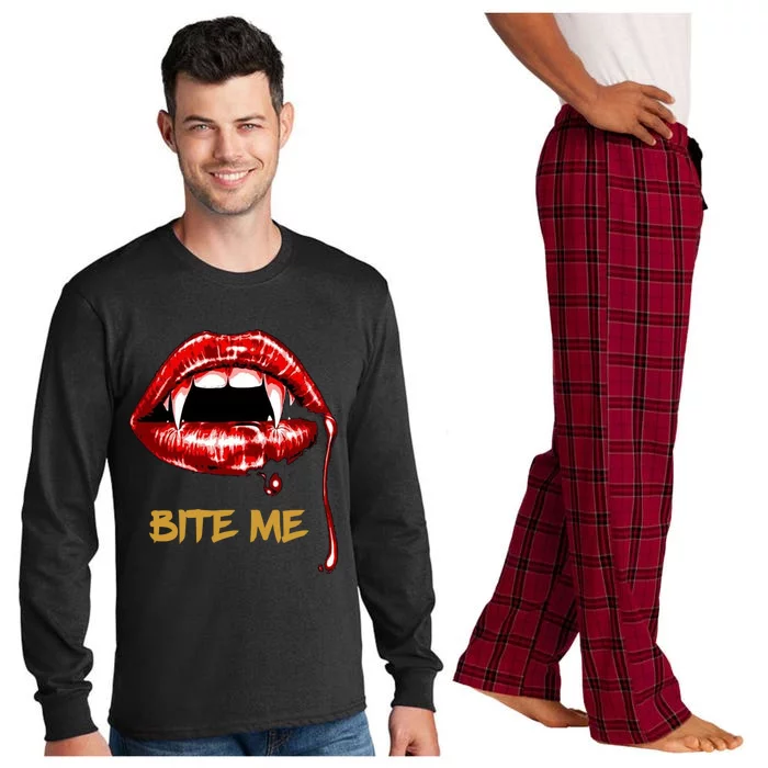 Bite Me Sexy Vampire Lips Halloween Novelty Gift Long Sleeve Pajama Set