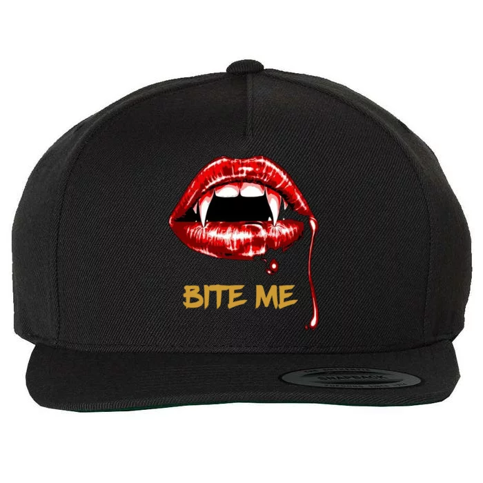 Bite Me Sexy Vampire Lips Halloween Novelty Gift Wool Snapback Cap