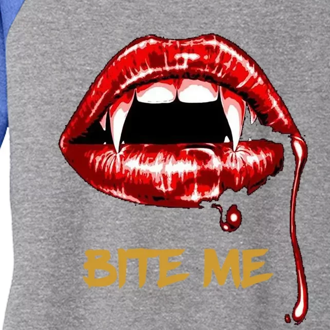 Bite Me Sexy Vampire Lips Halloween Novelty Gift Women's Tri-Blend 3/4-Sleeve Raglan Shirt