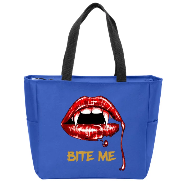 Bite Me Sexy Vampire Lips Halloween Novelty Gift Zip Tote Bag