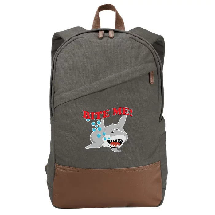 Bite Me Shark Funny Shark Humor Gift Cotton Canvas Backpack