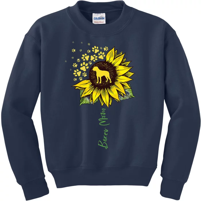 Boxer Mom Sunflower Boxer Dog Gifts Dog Mom Mama Kids Sweatshirt