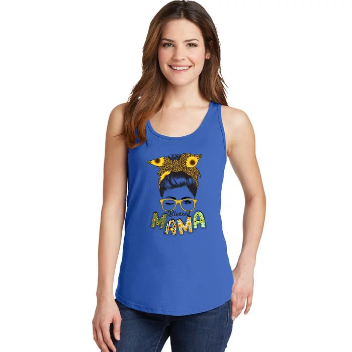 Blessed Mama Sunflower Messy Bun Mother's Day Ladies Essential Tank