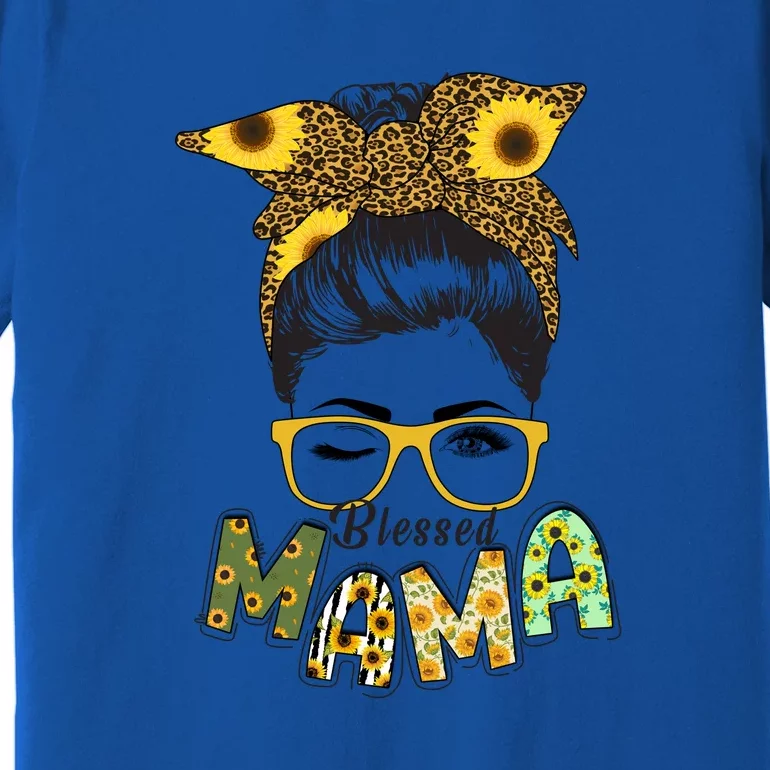 Blessed Mama Sunflower Messy Bun Mother's Day Premium T-Shirt