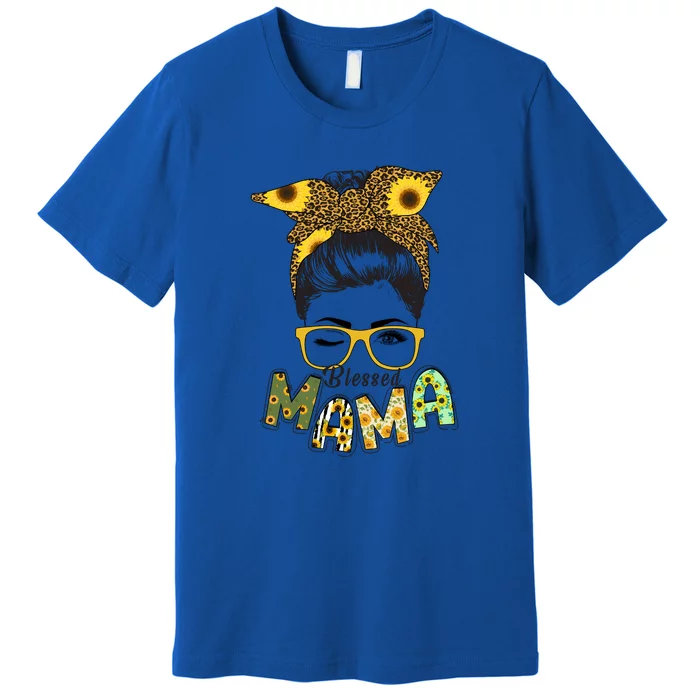 Blessed Mama Sunflower Messy Bun Mother's Day Premium T-Shirt