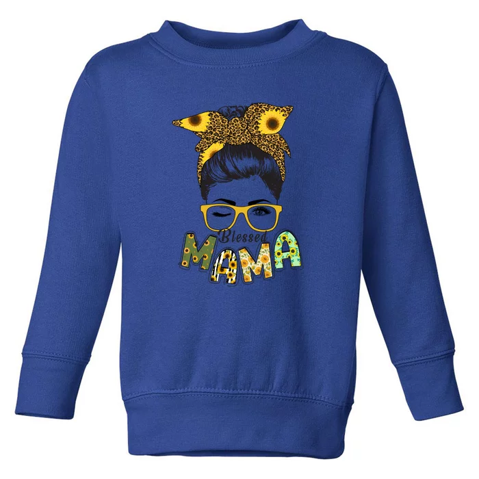 Blessed Mama Sunflower Messy Bun Mother's Day Toddler Sweatshirt