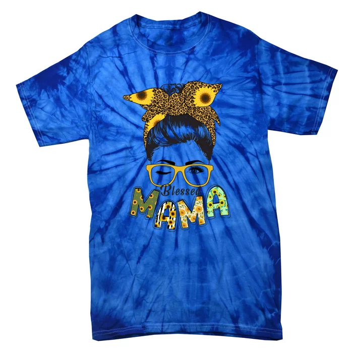 Blessed Mama Sunflower Messy Bun Mother's Day Tie-Dye T-Shirt