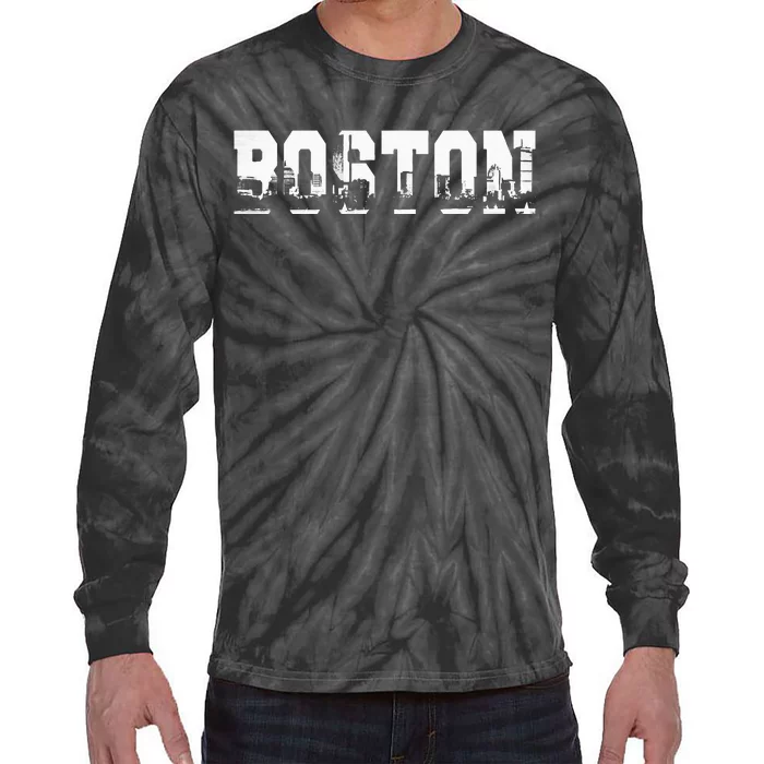 Boston Massachusetts Skyline Graphic Apparel Tie-Dye Long Sleeve Shirt