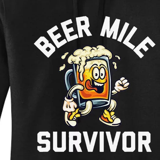 Beer Mile Survivor Funny Race Running Beer Drinkers Drinking Women's Pullover Hoodie