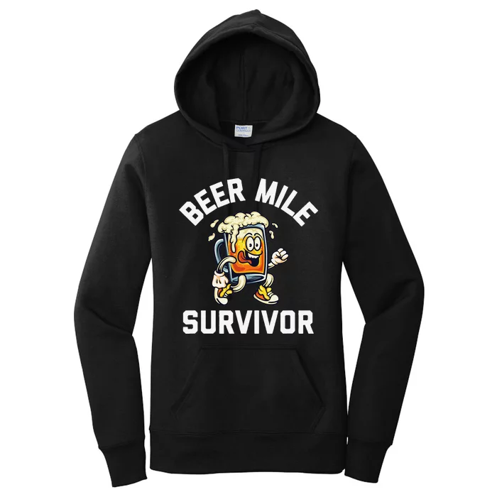 Beer Mile Survivor Funny Race Running Beer Drinkers Drinking Women's Pullover Hoodie