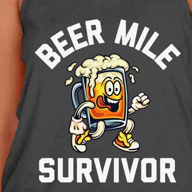 Beer Mile Survivor Funny Race Running Beer Drinkers Drinking Women's Knotted Racerback Tank