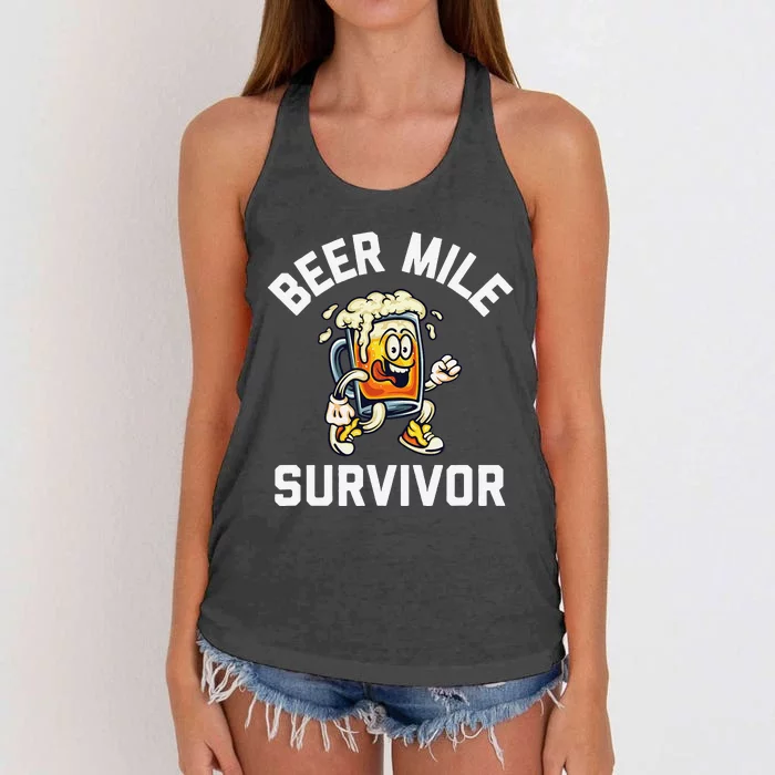 Beer Mile Survivor Funny Race Running Beer Drinkers Drinking Women's Knotted Racerback Tank