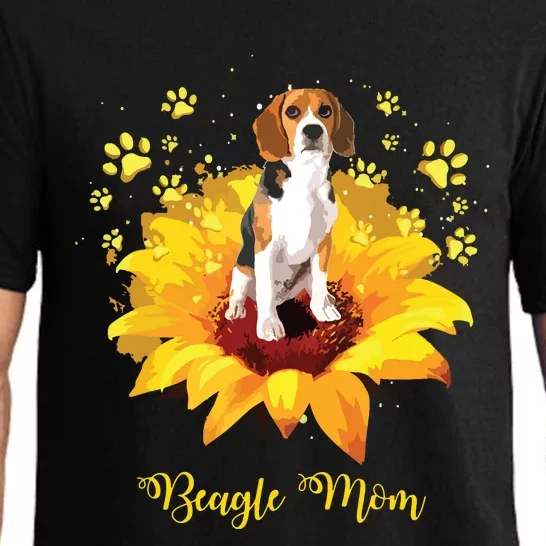 Beagle Mom Sunflower With Dog Paw Mothers Day Pajama Set